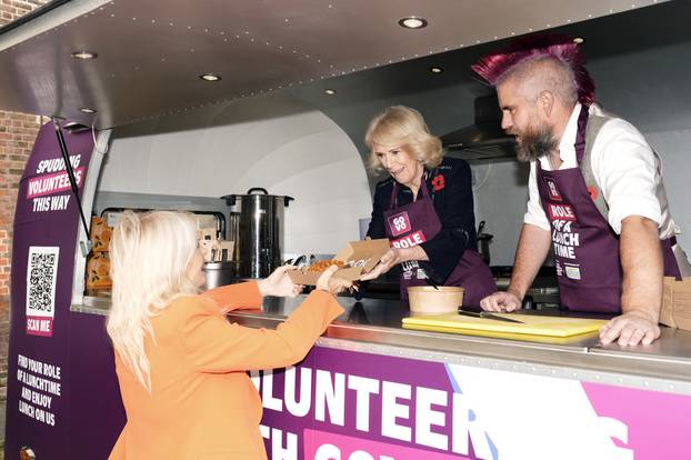 Britain's Queen Camilla meets Spudman