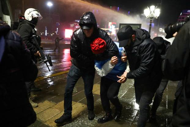 People take part in a protest on the day Istanbul Mayor Imamoglu was jailed as part of a corruption investigation, in Ankara