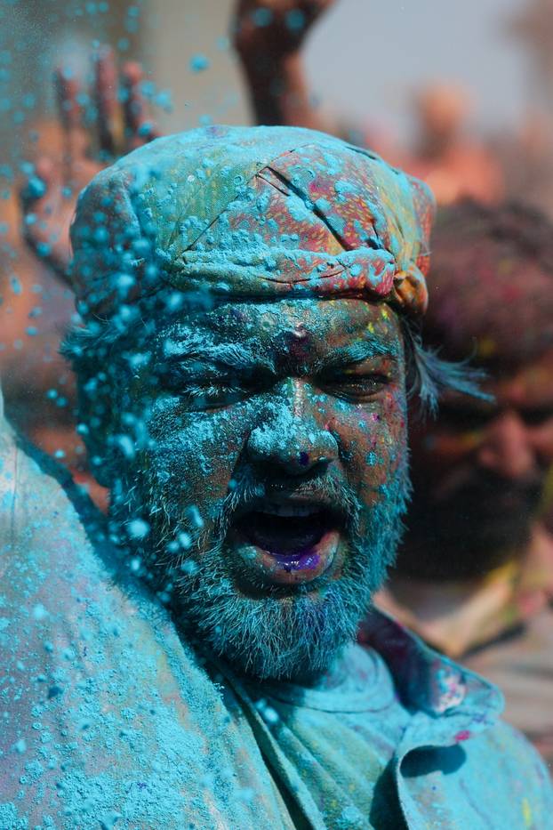 "Lathmar Holi" celebrations in Nandgaon village