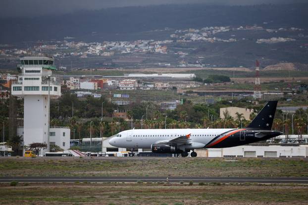 A French plane carrying passengers of cruise ship MV Hondius, which was affected by a hantavirus outbreak, takes off from Tenerife Sud airport