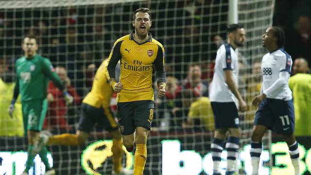 Arsenal's Aaron Ramsey celebrates scoring their first goal