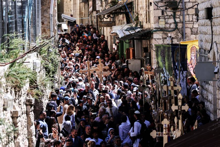 Good Friday procession along the Via Dolorosa in Jerusalem's Old City