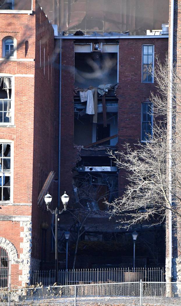 A damaged building is seen near the site of an explosion in the area of Second and Commerce in Nashville