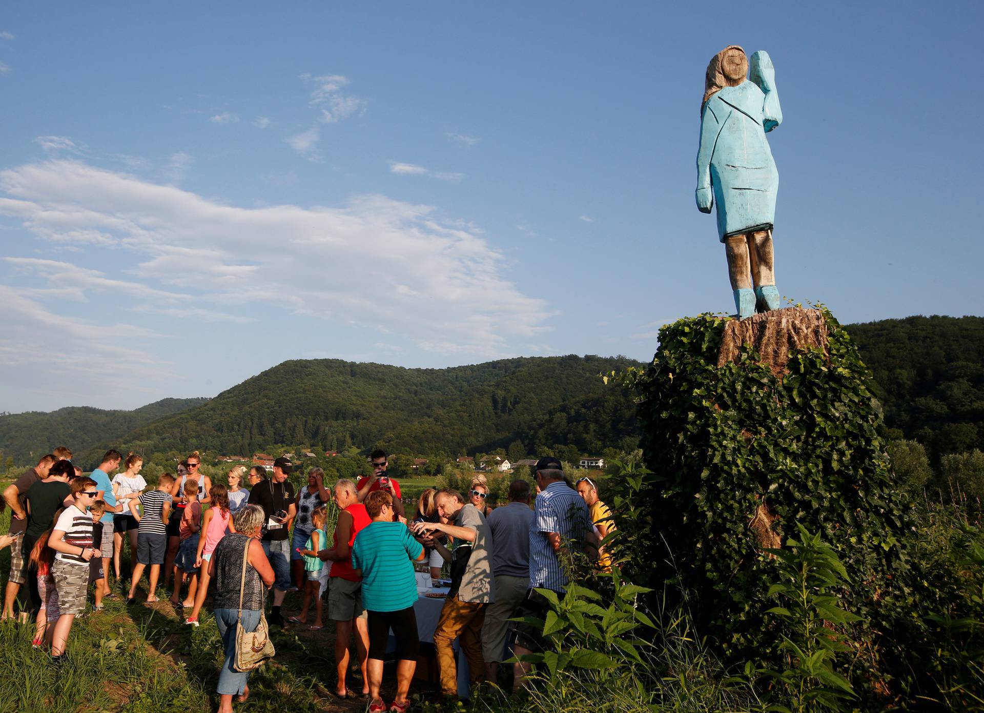 FILE PHOTO: Life-size wooden sculpture of U.S. first lady Melania Trump is officially unveiled in Rozno, near her hometown of Sevnica