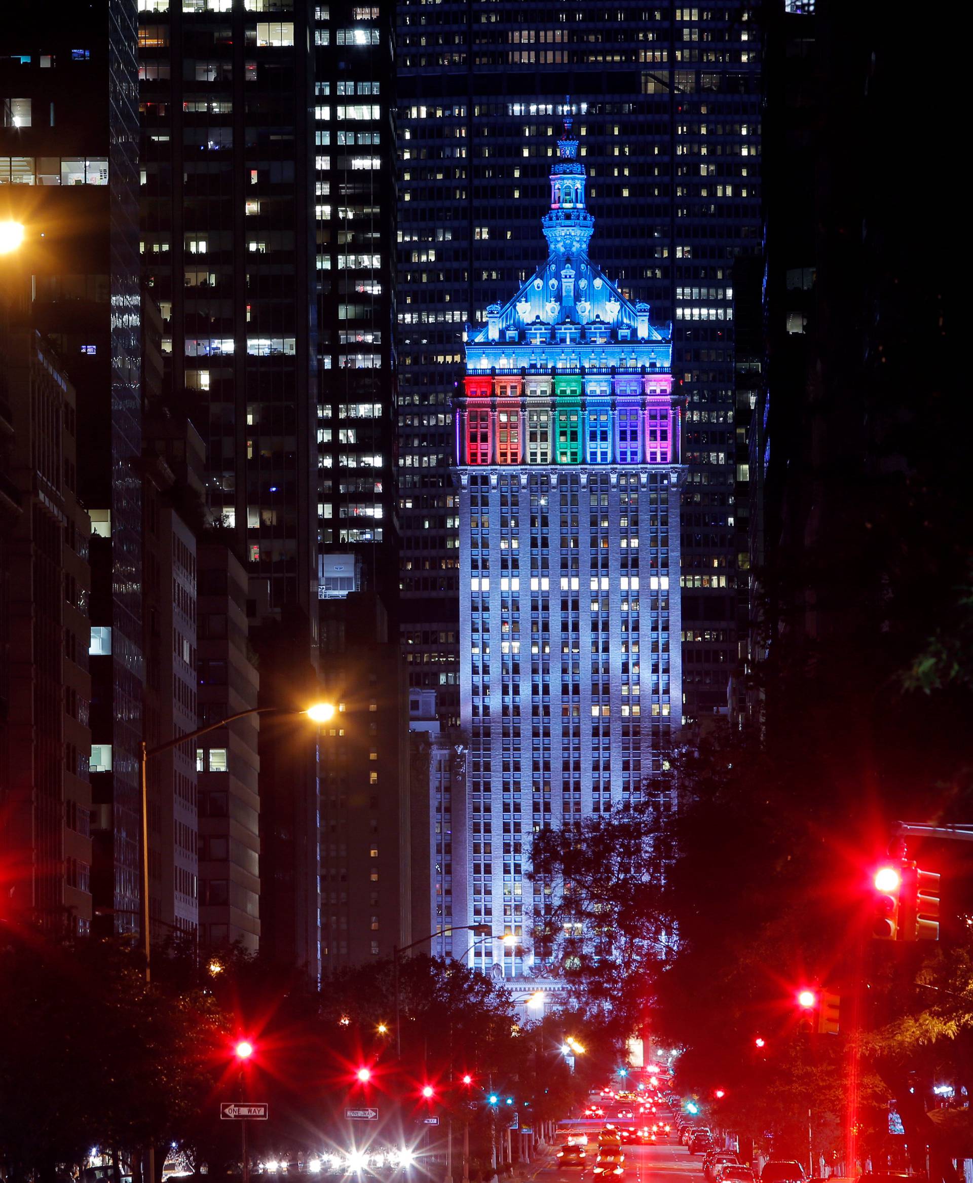 The Helmsley Building is lit in rainbow colors to honor the victims of the Orlando shooting massacre at the Pulse nightclub, in the Manhattan borough of New York, U.S.