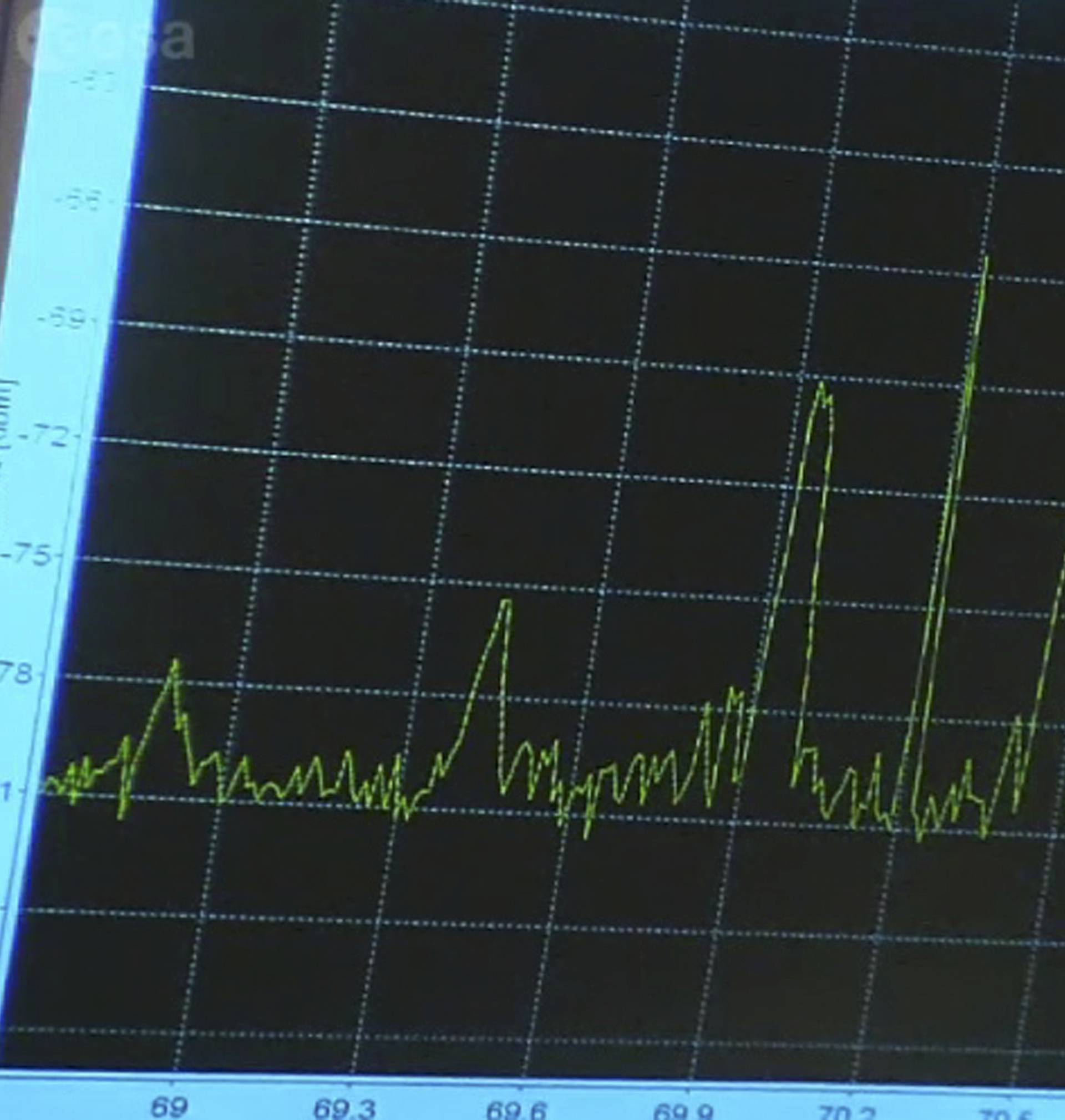 A screen shows a signal received from ExoMars Trace Gas Orbiter at 16:34 GMT after it emerged from behind Mars