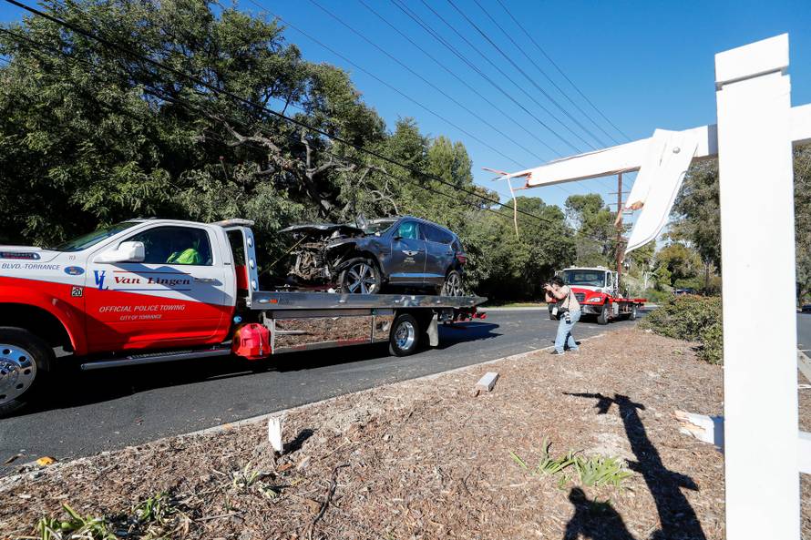 Vicinity of a scene where Tiger Woods was involved in a car crash near Los Angeles