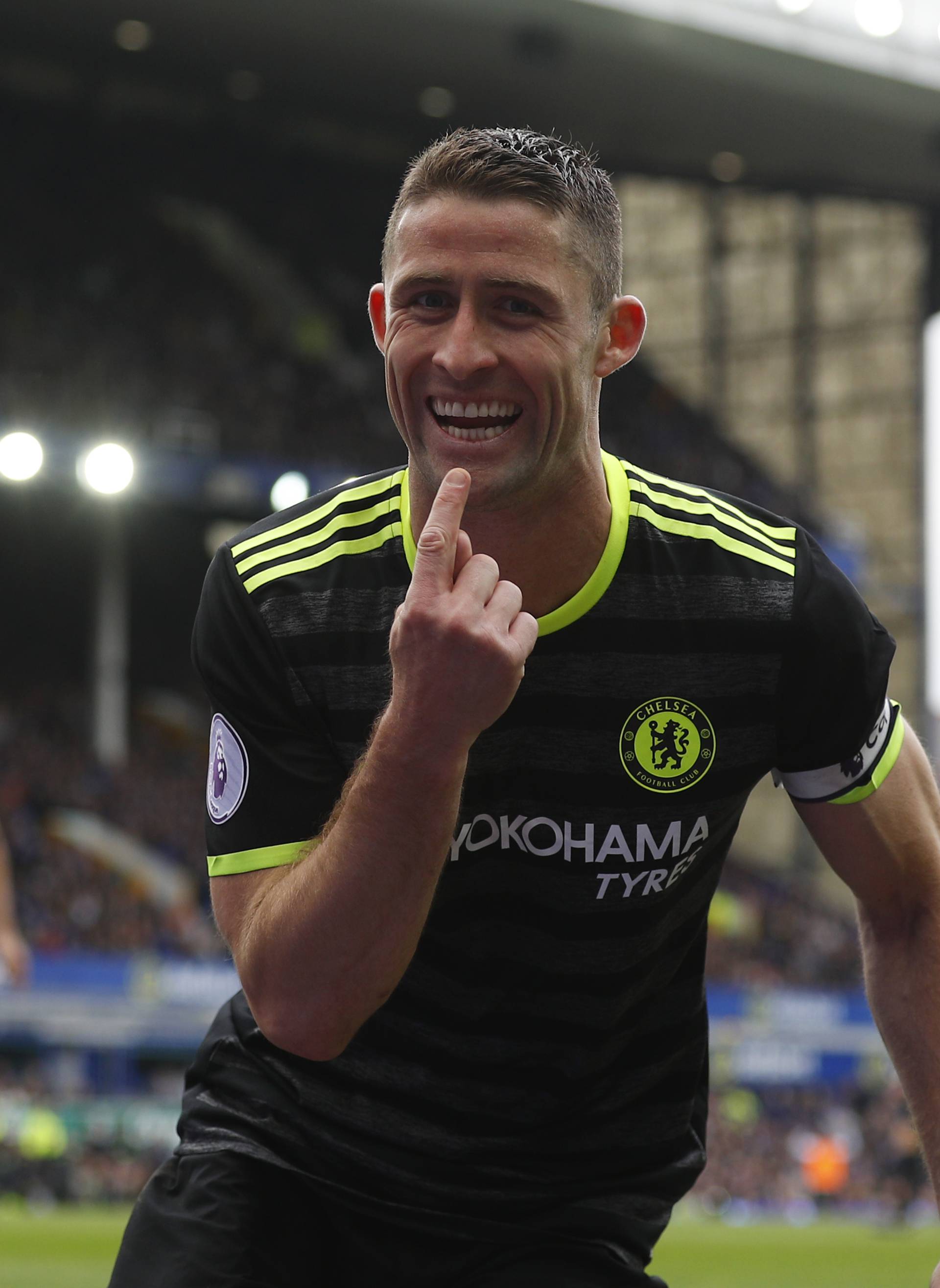 Chelsea's Gary Cahill celebrates scoring their second goal