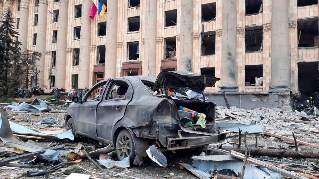 A view shows the area near the regional administration building in Kharkiv