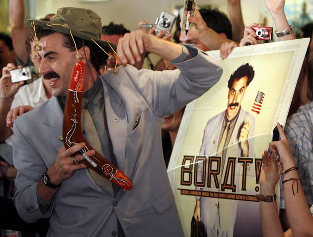FILE PHOTO: British actor Sacha Baron Cohen, in character as a Kazakh TV reporter known as 