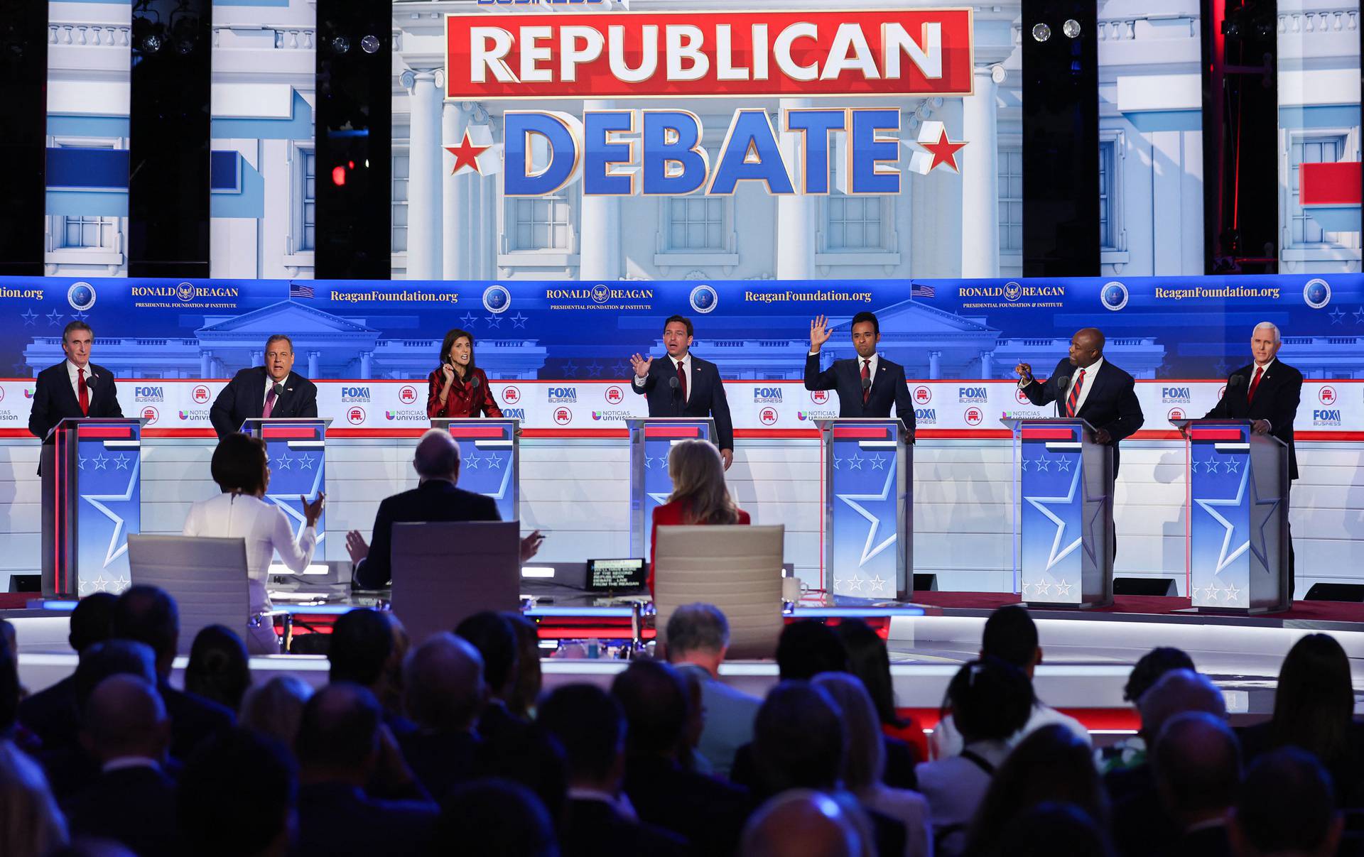 Republican U.S. Presidential candidates participate in their second debate of the 2024 U.S. presidential campaign in Simi Valley, California