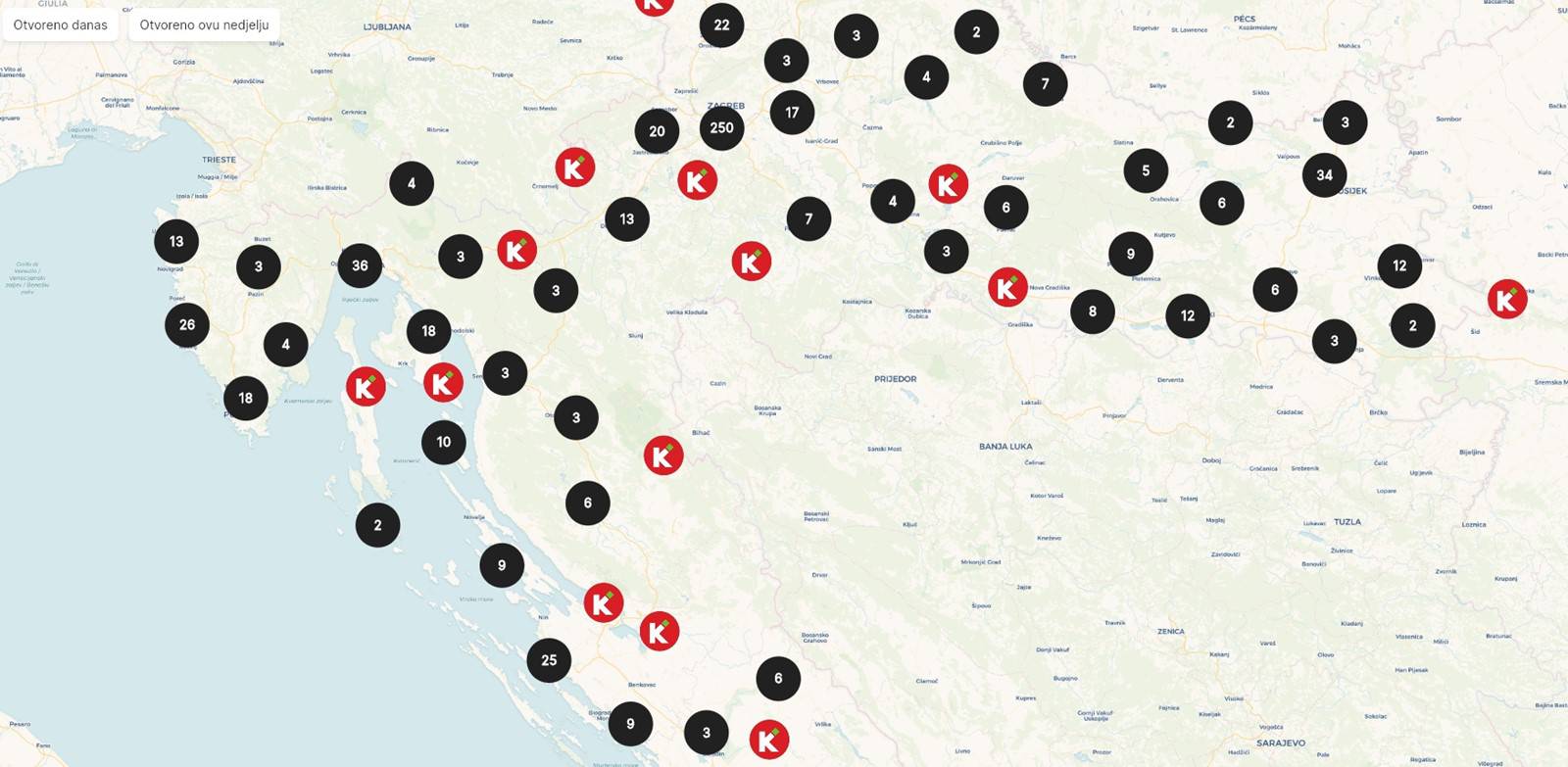 Radi li? Ova stranica pokazat će vam na karti koje trgovine rade