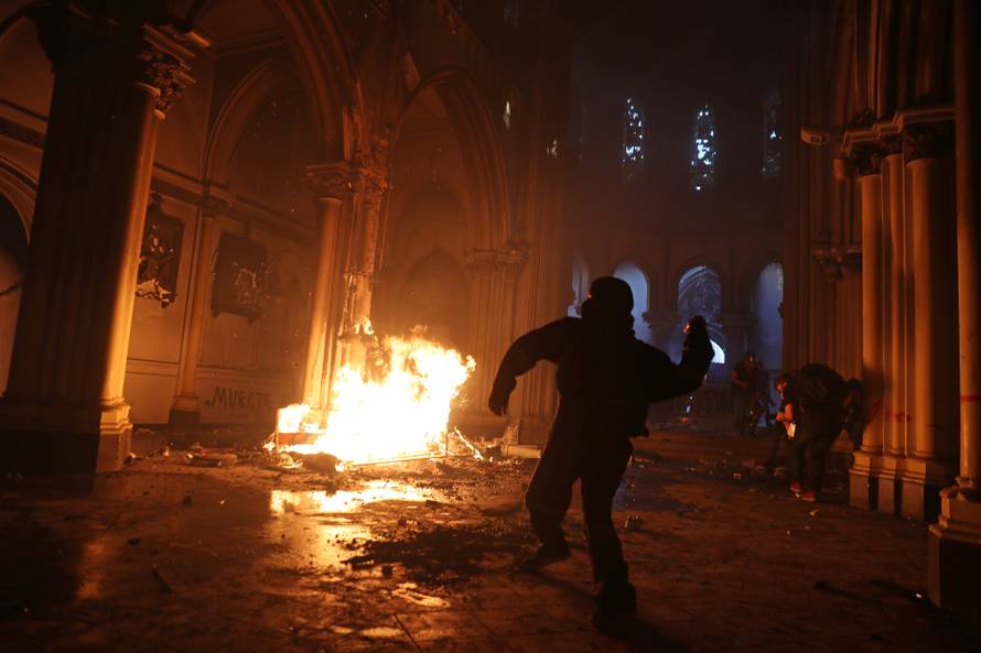 Protest against Chile's government during the one-year anniversary in Santiago of the protests and riots in 2019