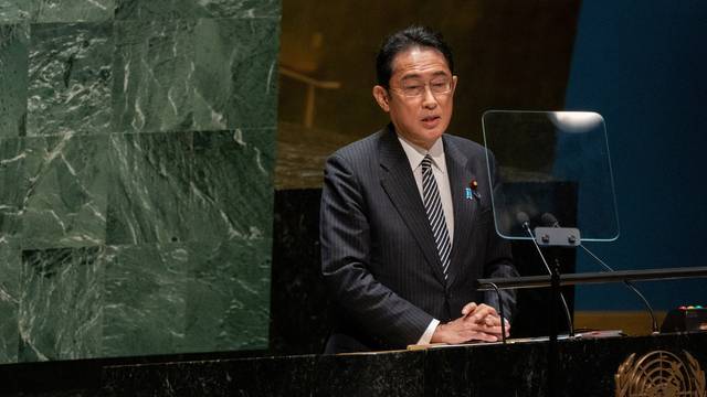 Prime Minister of Japan Fumio Kishida Addresses the United Nations General Assembly During the Nuclear Non-Proliferation Treaty Review Conference in New York