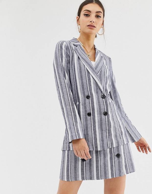 Na-kd stripe double breasted co-ord blazer in blue 158kn, Asos