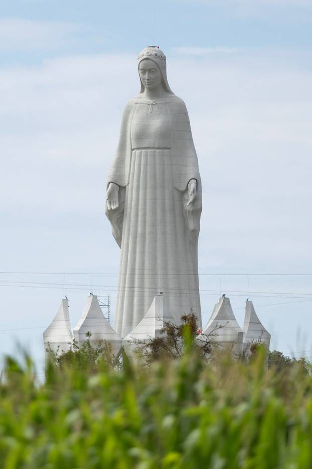 Europe's largest statue of the Virgin Mary ahead of its official opening to the public in the village of Konotopie near Torun