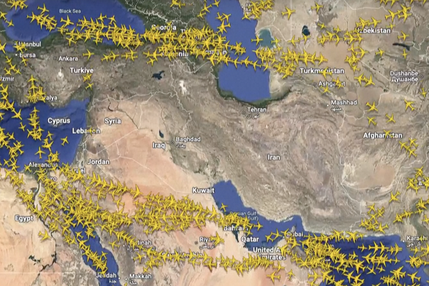 Pogledajte kako izgleda nebo nad Bliskim istokom. Nitko osim bombardera tamo ne leti