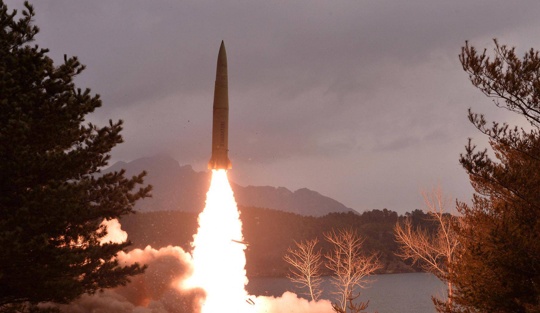 View shows a missile fired by the North Korean military at an undisclosed location