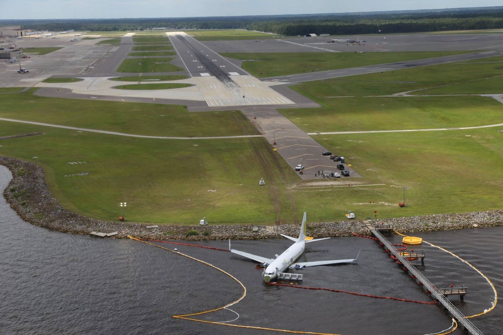 Aerial view of the Miami Air International Boeing 737-800 that overran the runway at NAS Jacksonville