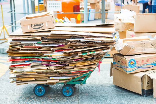 cardboard box for recycle on cart