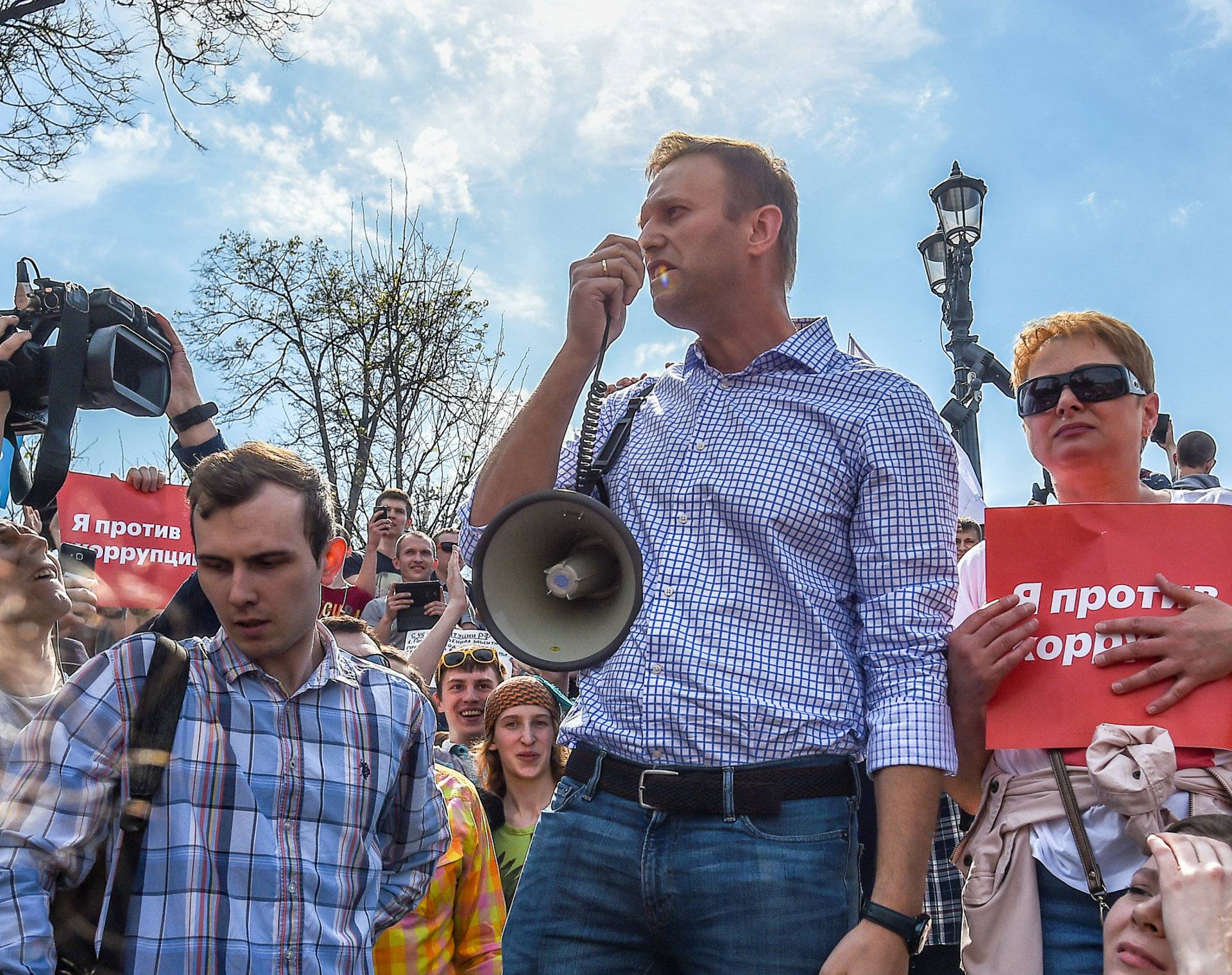Russian opposition leader Alexei Navalny attends a protest rally ahead of President Vladimir Putin's inauguration ceremony, Moscow