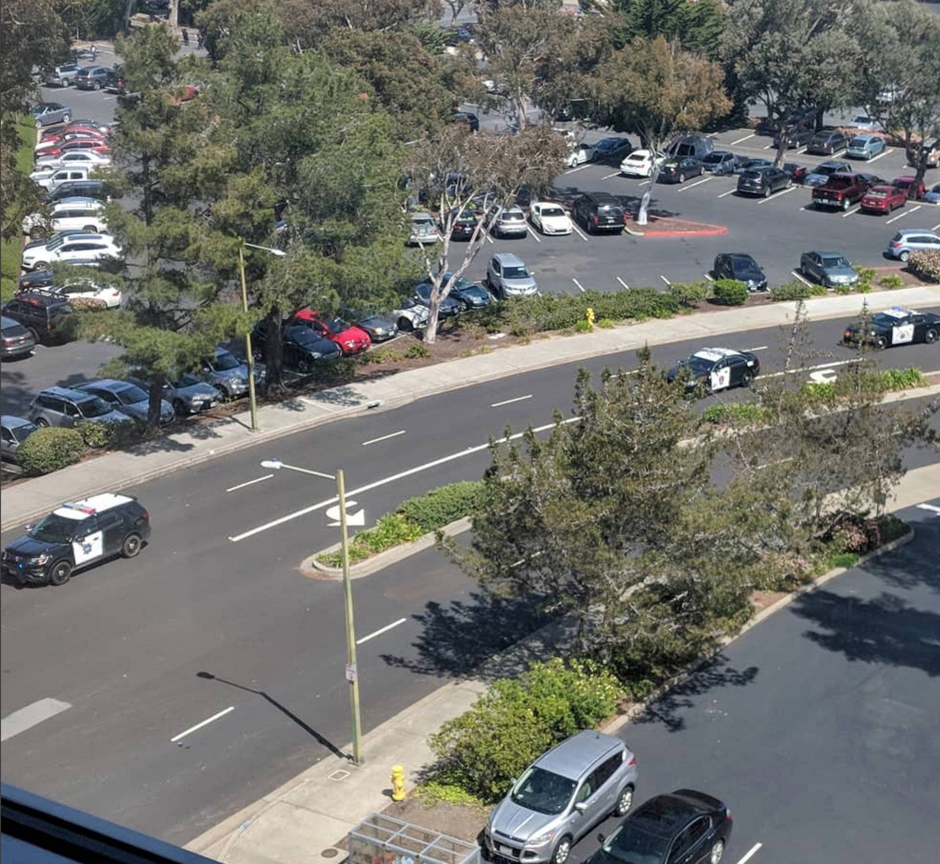 Officials are seen following a possible shooting at the headquarters of YouTube, in San Bruno