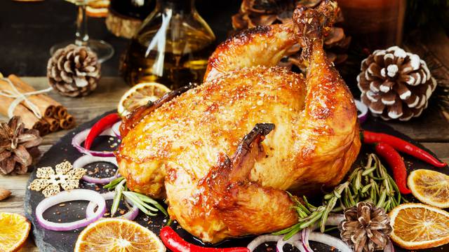 Baked turkey or chiken or Christmas or New Year Thanksgiving Day