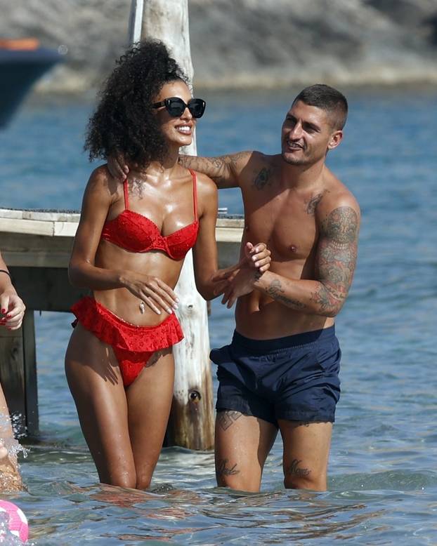 Football legends Zlatan Ibrahimovic, Marco Verratti and Verratti’s glamorous wife, Jessica Aidi were spotted soaking up the sun in Ibiza