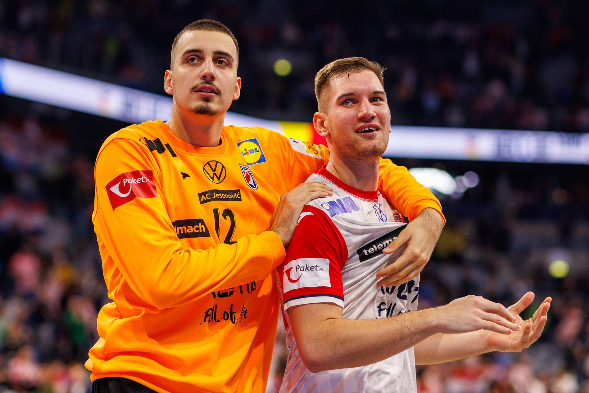 MEN’S EHF EURO 2024: Spanien - Kroatien, 12.01.2024, Mannheim Matej Mandic 12, Kroatien (CRO), ; Tin Lucin 41, Kroatien