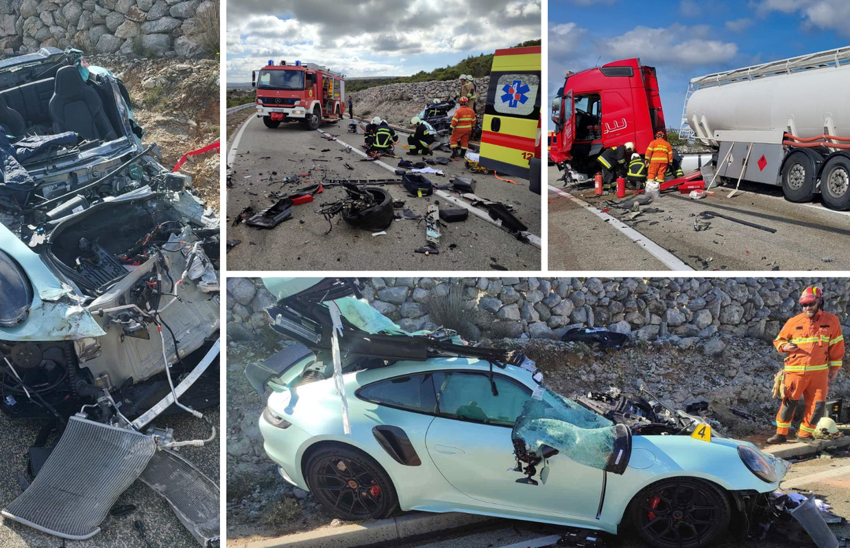 Krš i lom na Cresu: Sudarili se Porsche i autocisterna, vozača auta morali izvlačiti vatrogasci