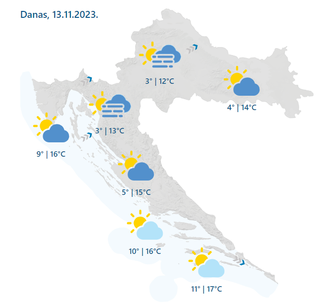 Dvije regije u žutom zbog guste magle: Danas promjenjivo oblačno uz sunčana razdoblja