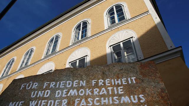 Inscribed stone outside house in which Adolf Hitler was born is pictured in the northern Austrian city of Braunau am Inn