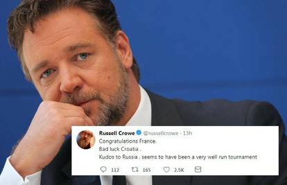 Russell Crowe čestitao svima: Hrvatska jučer nije imala sreće