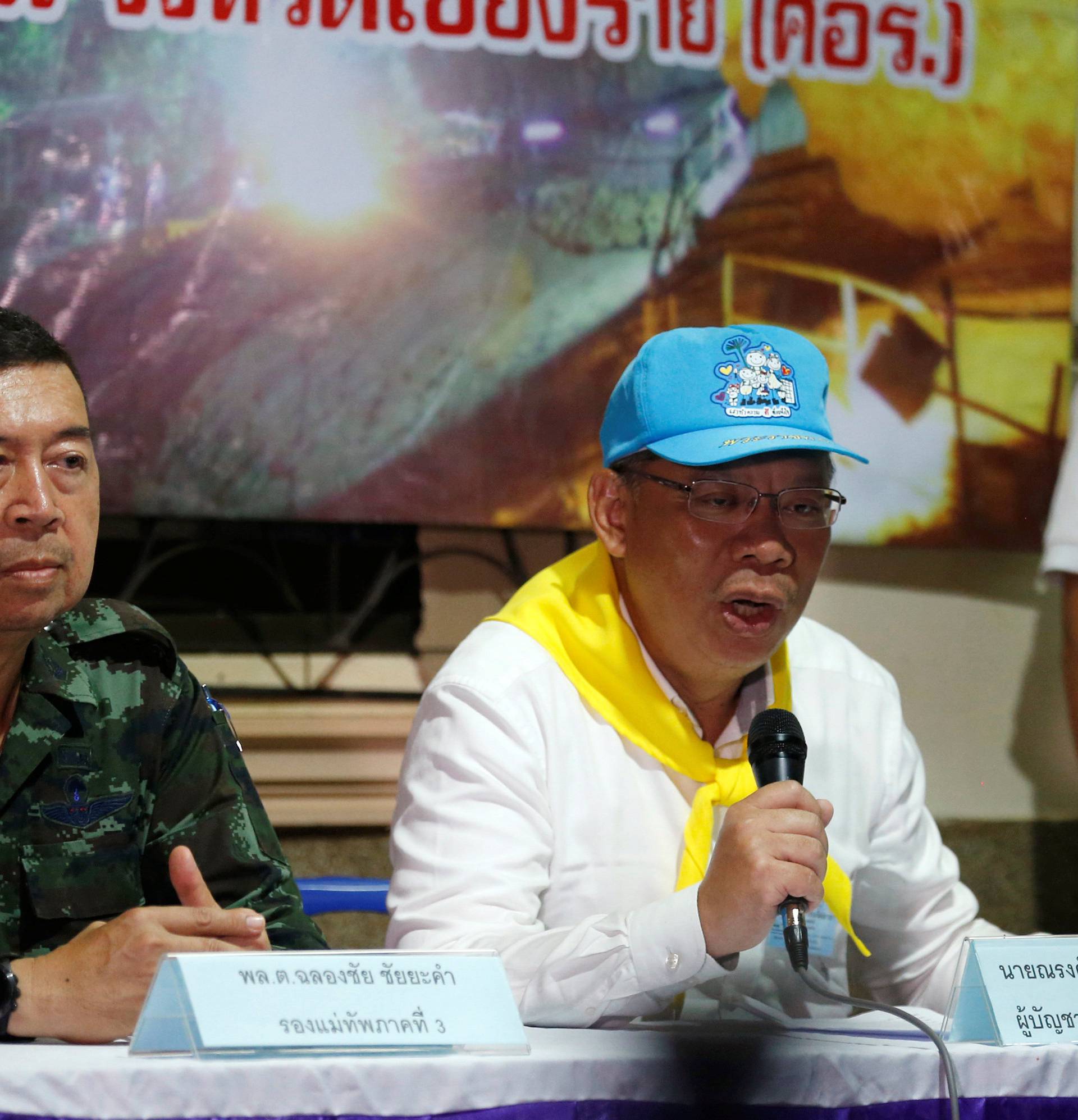 Chiang Rai province acting governor Narongsak Osatanakorn talks to journalist during a news conference near Tham Luang cave complex, in the northern province of Chiang Rai