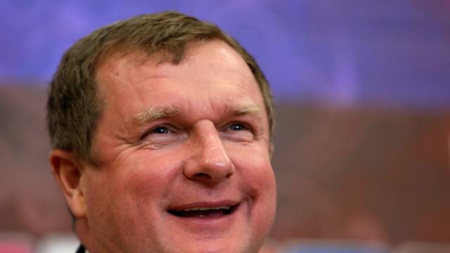 Czech Republic's national soccer team coach Pavel Vrba smiles as he announces the Czech squad for Euro 2016 during a news conference in Prague