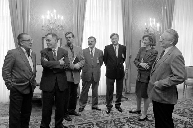 Predsjednik Republike Hrvatske, Franjo Tuđman, upriličio primanje za predstavnike medija, travanj 1991.