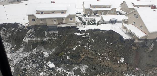 Aerial view of the landslide area in Ask