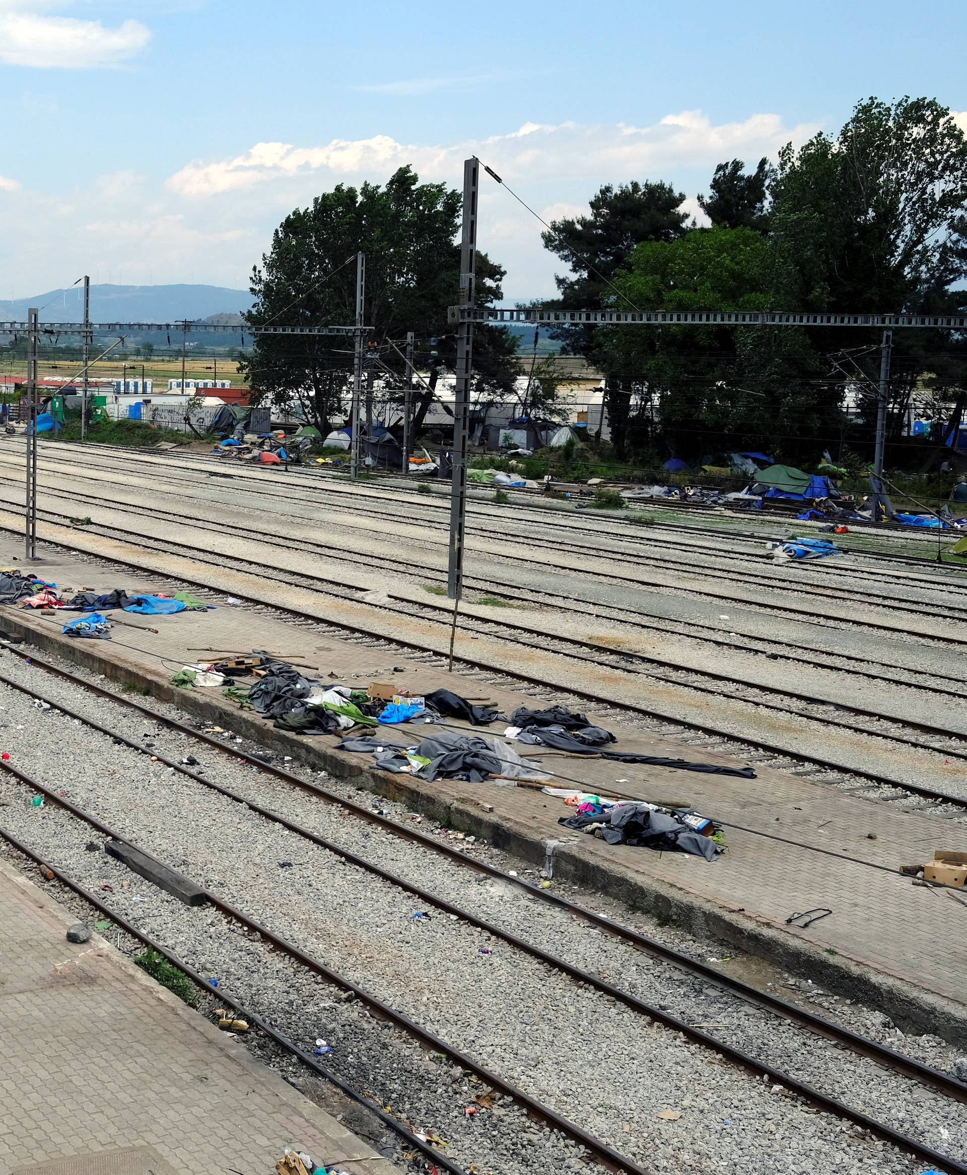 The train station where migrants used to stay is seen during a police operation to evacuate a migrants' makeshift camp at the Greek-Macedonian border near the village of Idomeni