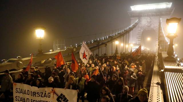 Protest against the new labour law in Budapest