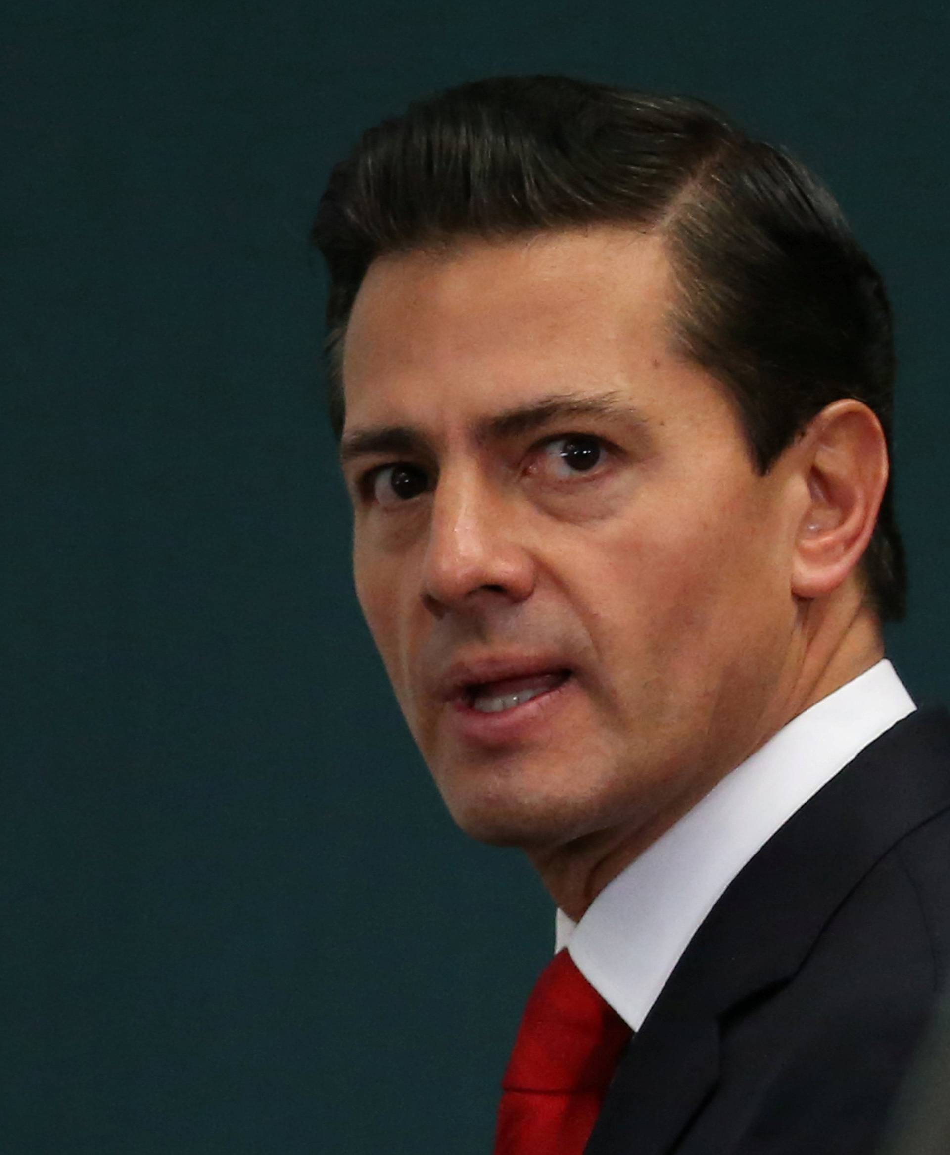 Mexico's President Enrique Pena Nieto is seen during the delivery of a message about foreign affairs at Los Pinos presidential residence in Mexico City