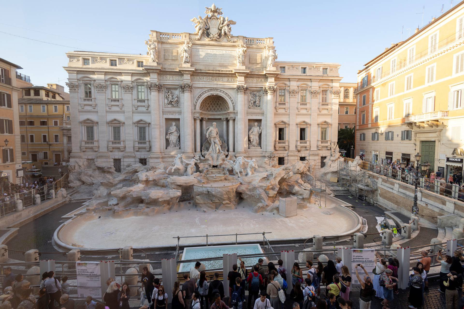 Rome unveils a pool to collect tourists' coins and wishes as Trevi fountain undergoes maintenance works in Rome