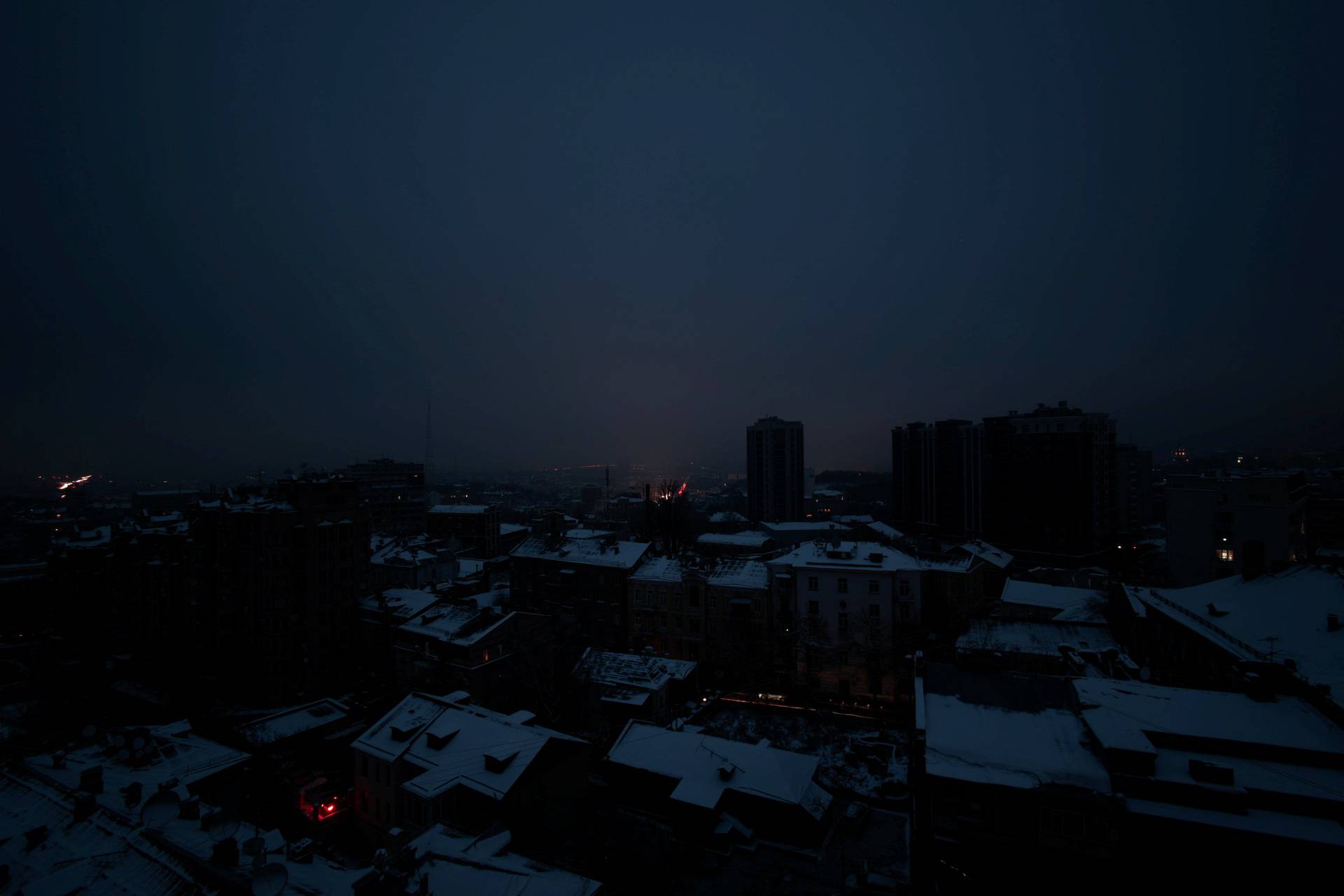 A view shows the city without electricity after critical civil infrastructure was hit by Russian missile attacks in Kyiv