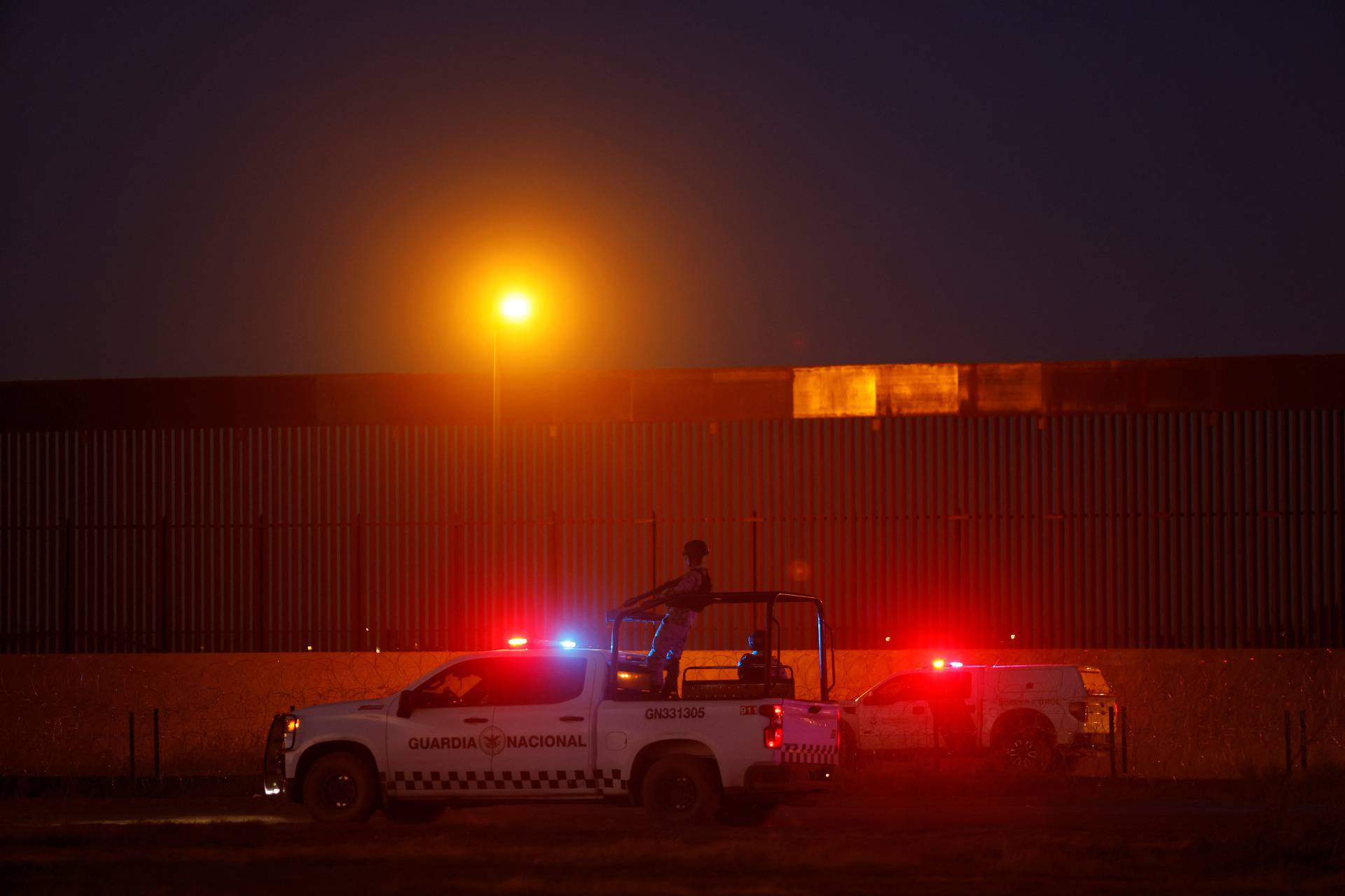Members of the Mexican National Guard patrol near the US-Mexico border in Ciudad Juarez
