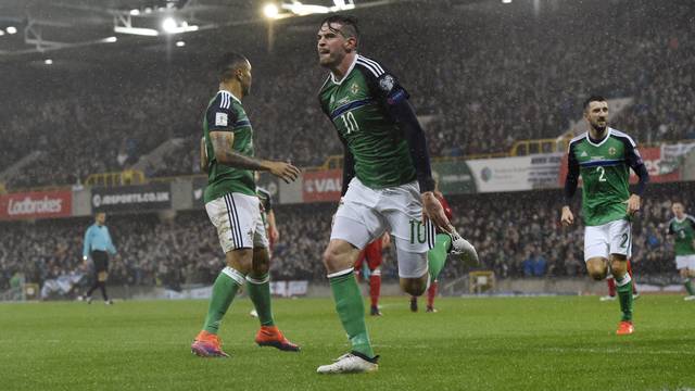 Northern Ireland's Kyle Lafferty celebrates scoring their first goal