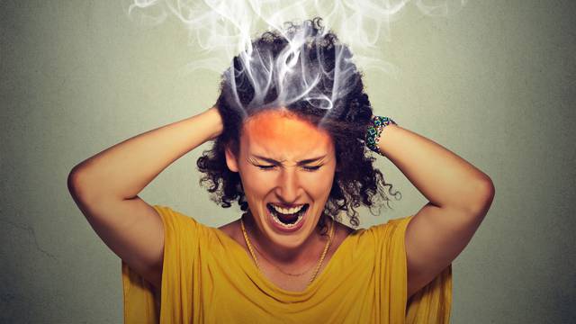 stressed woman screaming frustrated thinking too hard steam coming out of head