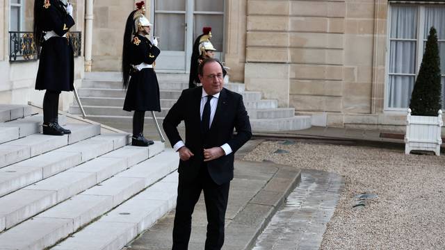 French President Macron meets with former French presidents to talk about the situation in Ukraine, in Paris