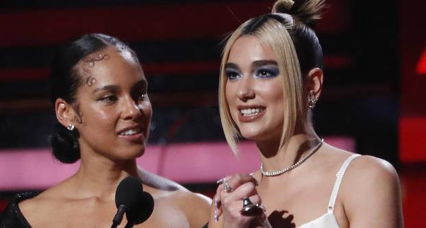 Alicia Keys and Dua Lipa present the best Best New Artist award at the 62nd Grammy Awards show in Los Angeles