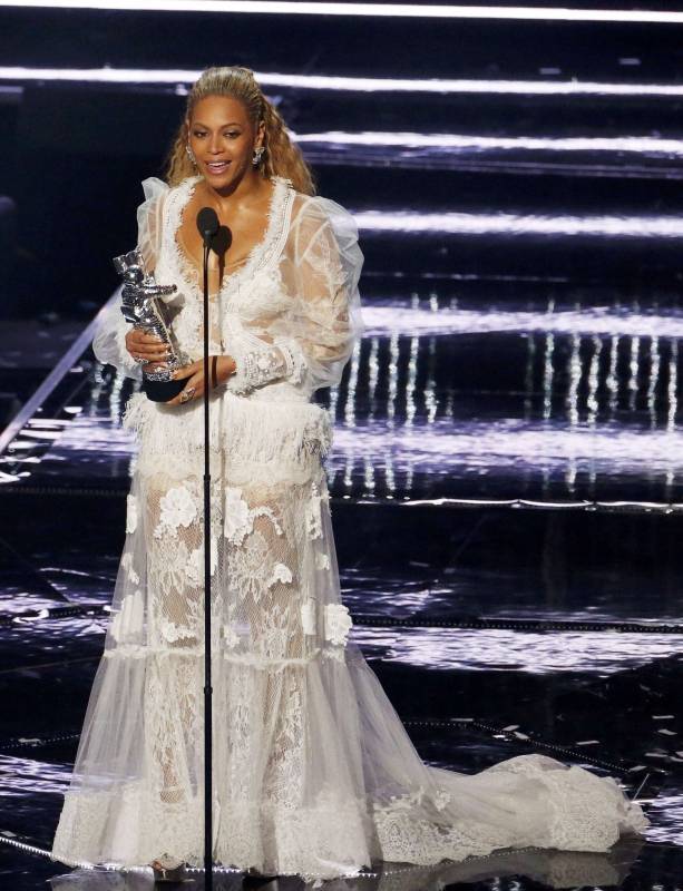 Beyonce accepts her award during the 2016 MTV Video Music Awards in New York