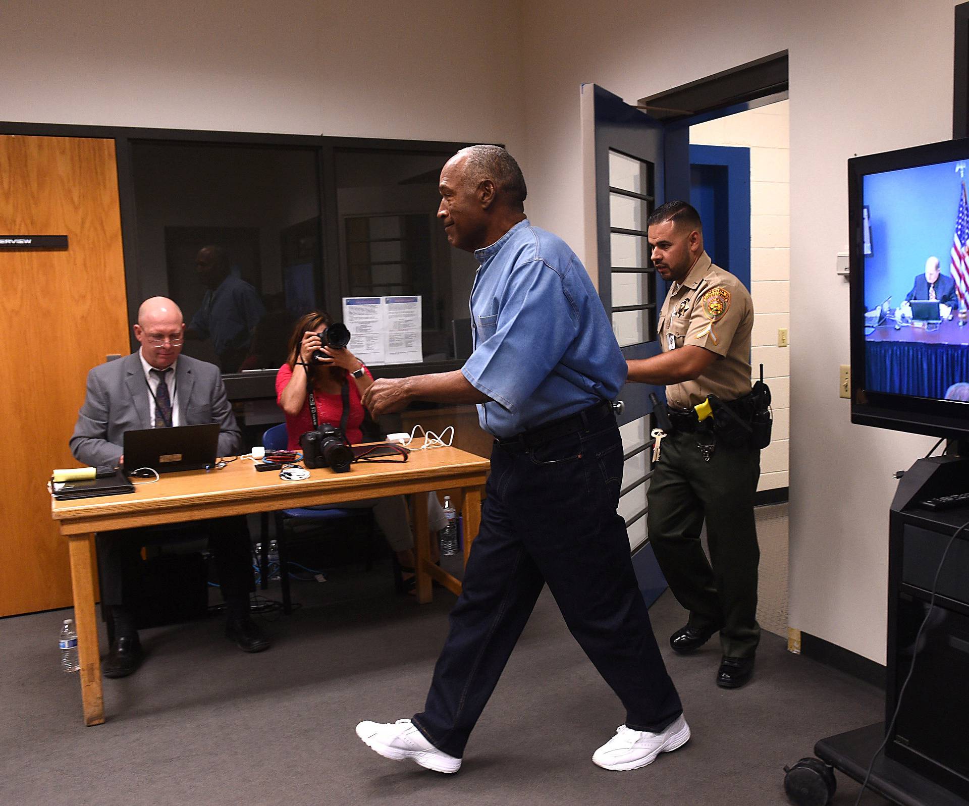 O.J. Simpson arrives for his parole hearing at Lovelock Correctional Centre in Lovelock