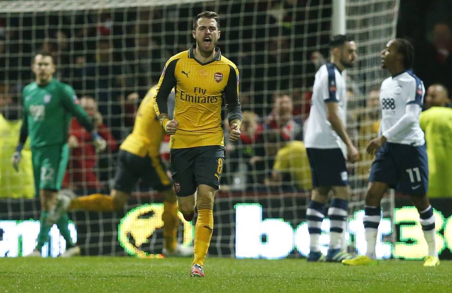 Arsenal's Aaron Ramsey celebrates scoring their first goal